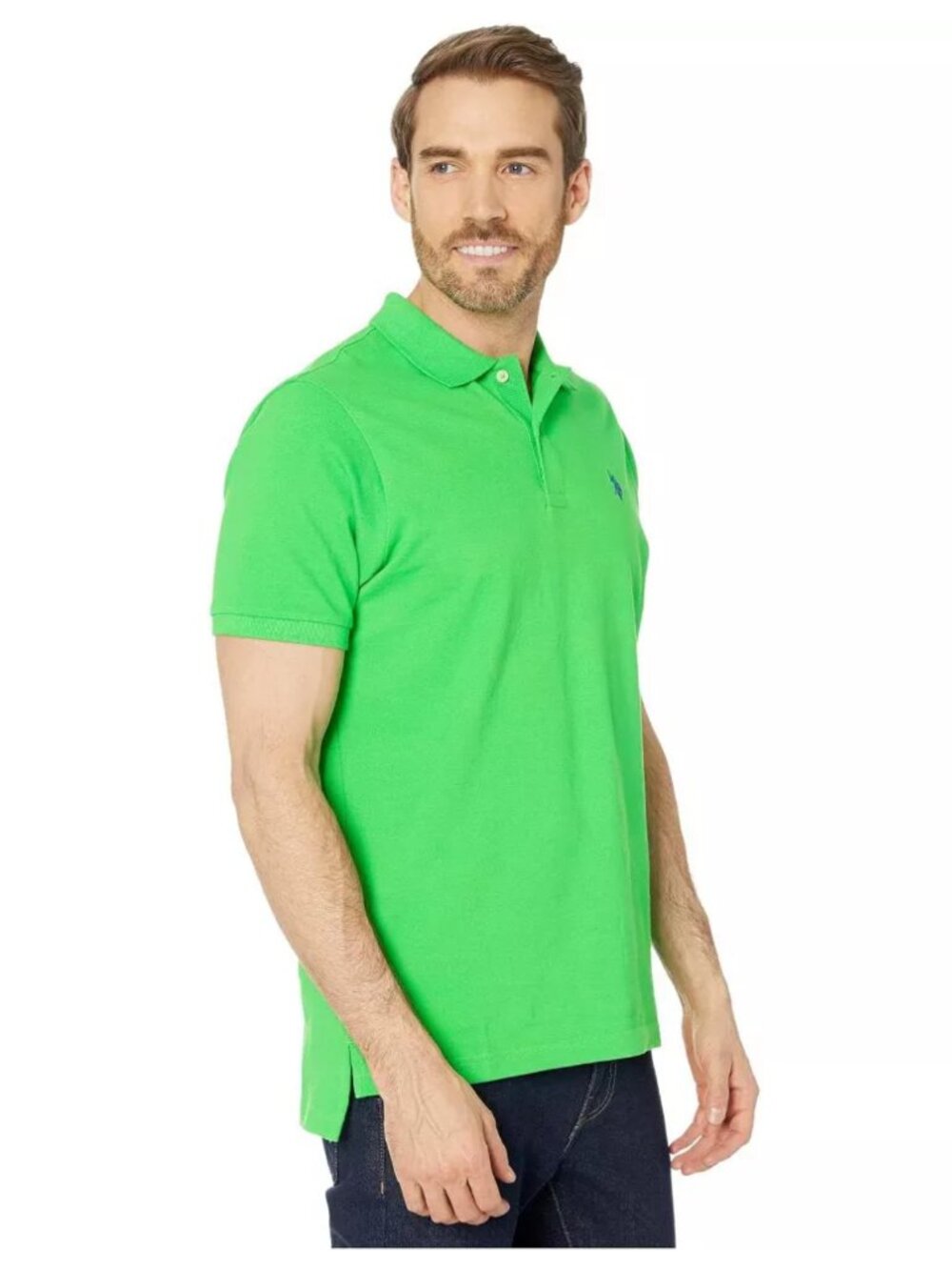 U.S. Polo Assn. Mens Green Pique Polo Shirt Logo Medium NWT